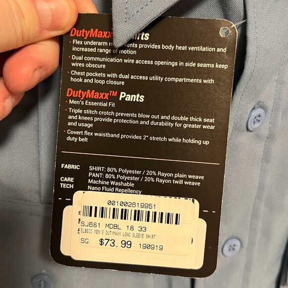 Elbeco Dutymaxx Shirt *NWT Long Sleeve Button Up Shirt Blue Men's size 18-33 - Picture 2 of 8